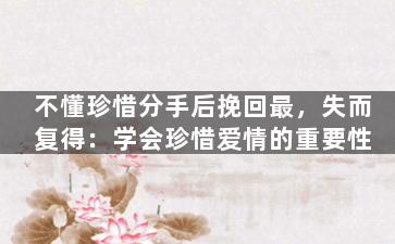 不懂珍惜分手后挽回最，失而复得：学会珍惜爱情的重要性