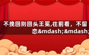 不挽回别回头王冕,往前看，不留恋——王冕新书标题