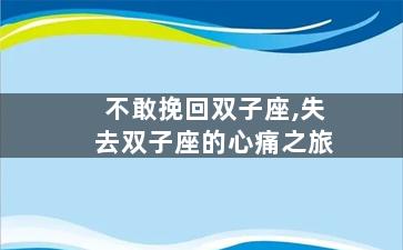 不敢挽回双子座,失去双子座的心痛之旅