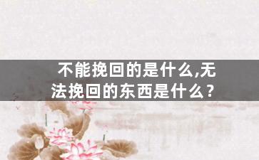 不能挽回的是什么,无法挽回的东西是什么？