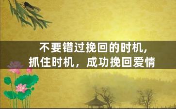 不要错过挽回的时机,抓住时机，成功挽回爱情