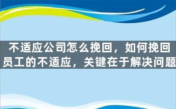不适应公司怎么挽回，如何挽回员工的不适应，关键在于解决问题
