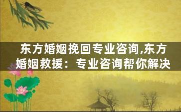 东方婚姻挽回专业咨询,东方婚姻救援：专业咨询帮你解决