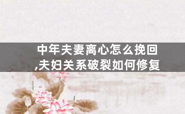 中年夫妻离心怎么挽回,夫妇关系破裂如何修复