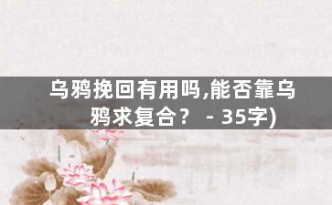 乌鸦挽回有用吗,能否靠乌鸦求复合？