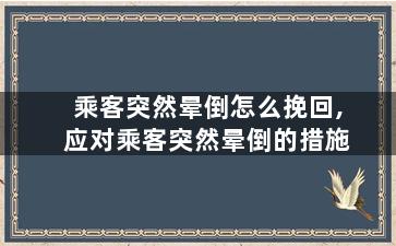 乘客突然晕倒怎么挽回,应对乘客突然晕倒的措施