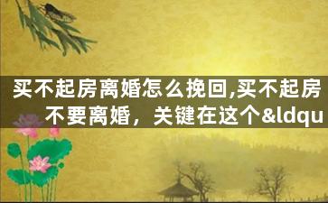买不起房离婚怎么挽回,买不起房不要离婚，关键在这个“办法”