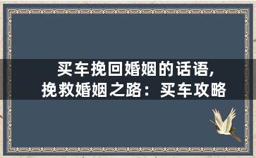 买车挽回婚姻的话语,挽救婚姻之路：买车攻略