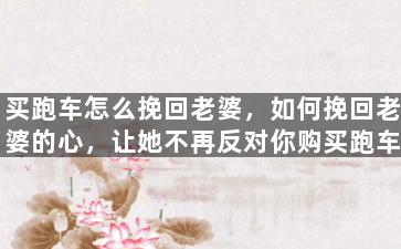 买跑车怎么挽回老婆，如何挽回老婆的心，让她不再反对你购买跑车