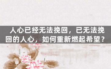 人心已经无法挽回，已无法挽回的人心，如何重新燃起希望？