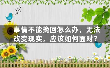 事情不能挽回怎么办，无法改变现实，应该如何面对？