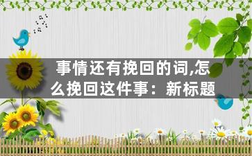 事情还有挽回的词,怎么挽回这件事：新标题