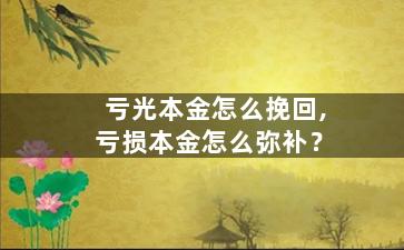 亏光本金怎么挽回,亏损本金怎么弥补？