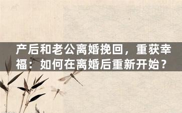 产后和老公离婚挽回，重获幸福：如何在离婚后重新开始？