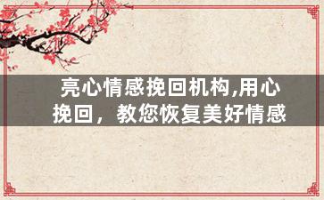 亮心情感挽回机构,用心挽回，教您恢复美好情感