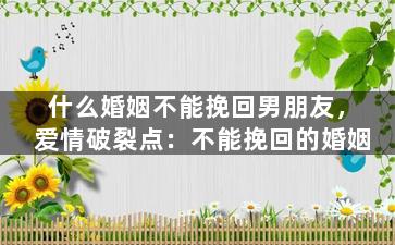 什么婚姻不能挽回男朋友，爱情破裂点：不能挽回的婚姻