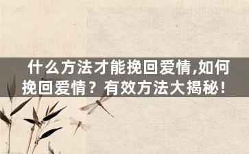 什么方法才能挽回爱情,如何挽回爱情？有效方法大揭秘！