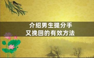 介绍男生提分手又挽回的有效方法