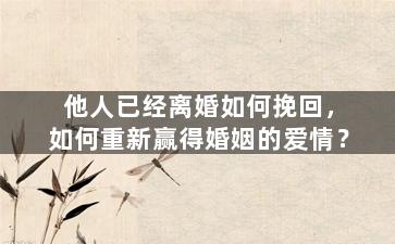他人已经离婚如何挽回，如何重新赢得婚姻的爱情？