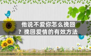 他说不爱你怎么挽回？挽回爱情的有效方法（他说不爱你怎么挽回?挽回爱情的有效方法是什么）