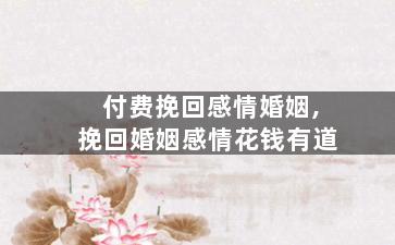付费挽回感情婚姻,挽回婚姻感情花钱有道