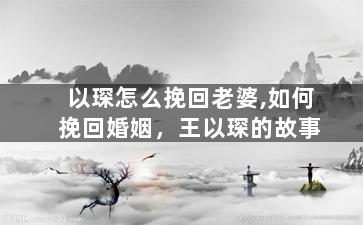 以琛怎么挽回老婆,如何挽回婚姻，王以琛的故事