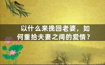 以什么来挽回老婆，如何重拾夫妻之间的爱情？