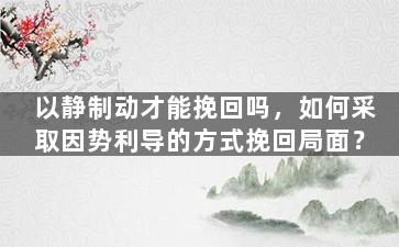 以静制动才能挽回吗，如何采取因势利导的方式挽回局面？