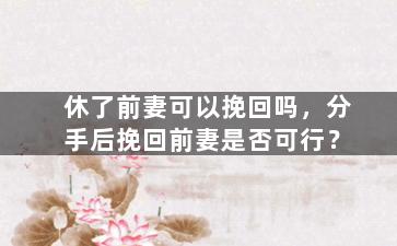 休了前妻可以挽回吗，分手后挽回前妻是否可行？