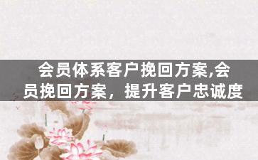 会员体系客户挽回方案,会员挽回方案，提升客户忠诚度