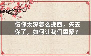 伤你太深怎么挽回，失去你了，如何让我们重聚？