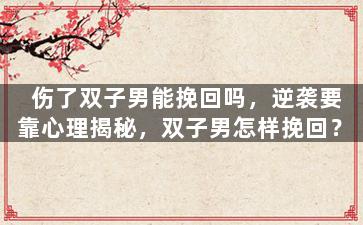 伤了双子男能挽回吗，逆袭要靠心理揭秘，双子男怎样挽回？
