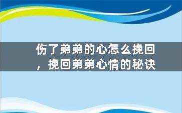 伤了弟弟的心怎么挽回，挽回弟弟心情的秘诀