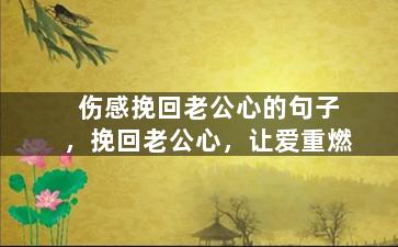 伤感挽回老公心的句子，挽回老公心，让爱重燃