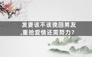发妻该不该挽回男友,重拾爱情还需努力？