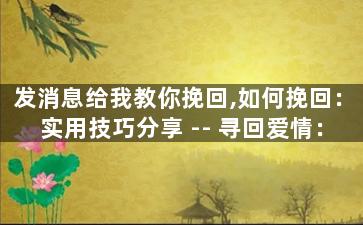 发消息给我教你挽回,如何挽回：实用技巧分享