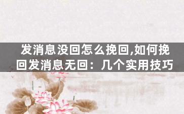 发消息没回怎么挽回,如何挽回发消息无回：几个实用技巧