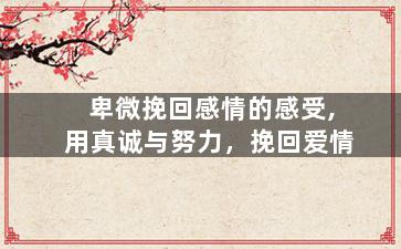 卑微挽回感情的感受,用真诚与努力，挽回爱情