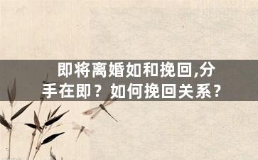 即将离婚如和挽回,分手在即？如何挽回关系？