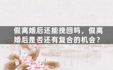 假离婚后还能挽回吗，假离婚后是否还有复合的机会？