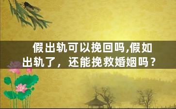 假出轨可以挽回吗,假如出轨了，还能挽救婚姻吗？