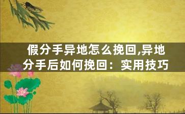 假分手异地怎么挽回,异地分手后如何挽回：实用技巧