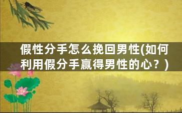 假性分手怎么挽回男性(如何利用假分手赢得男性的心？)