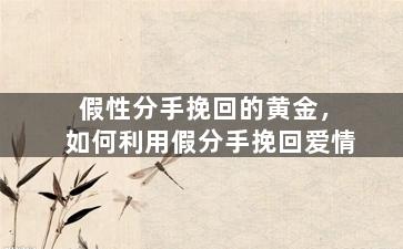 假性分手挽回的黄金，如何利用假分手挽回爱情