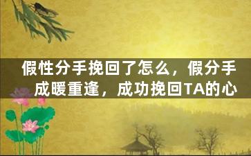 假性分手挽回了怎么，假分手成暖重逢，成功挽回TA的心