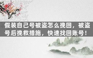 假装自己号被盗怎么挽回，被盗号后挽救措施，快速找回账号！