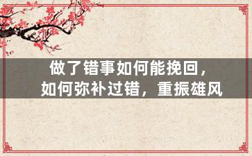 做了错事如何能挽回，如何弥补过错，重振雄风