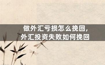 做外汇亏损怎么挽回,外汇投资失败如何挽回