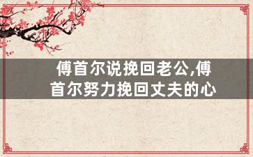 傅首尔说挽回老公,傅首尔努力挽回丈夫的心