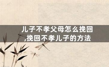 儿子不孝父母怎么挽回,挽回不孝儿子的方法